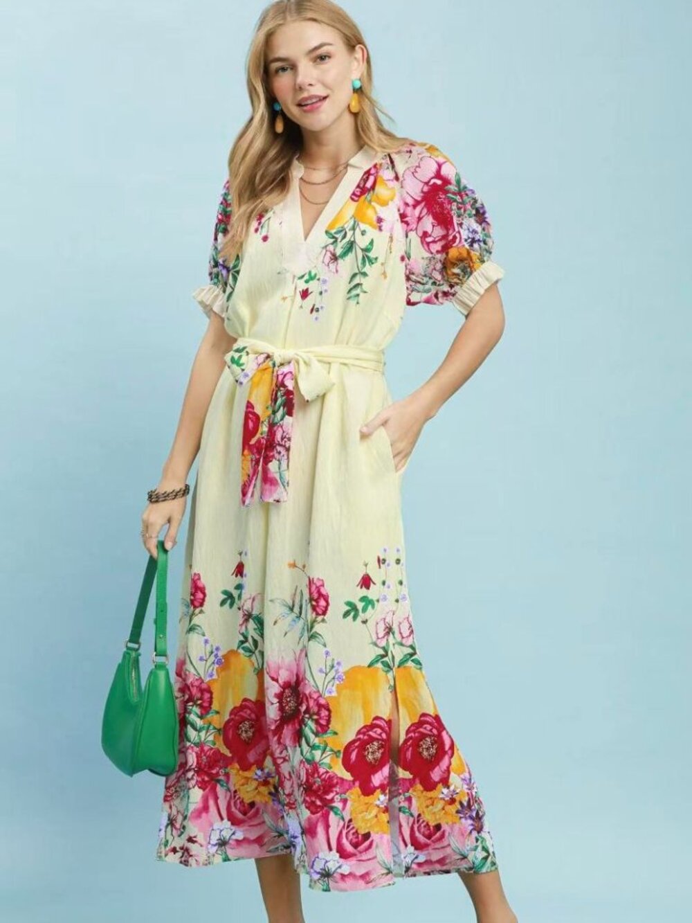 Umgee Mix Floral Border Print Midi Dress NWT🛍️